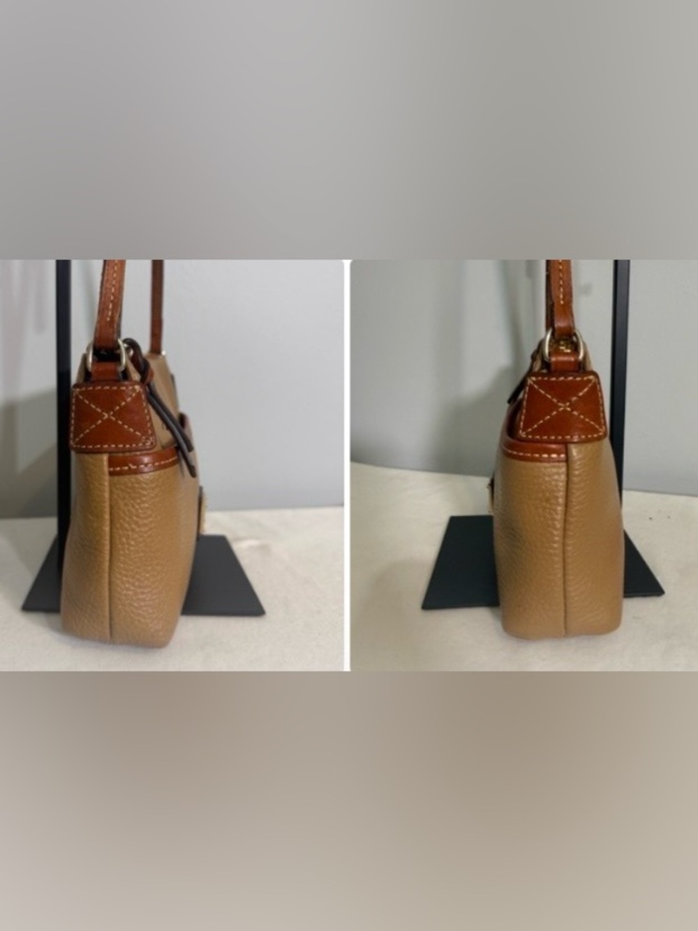 Dooney & Bourke Ginger Pouchette Crossbody Bag Caramel Pebble Leather Brown Trim - Picture 5 of 16